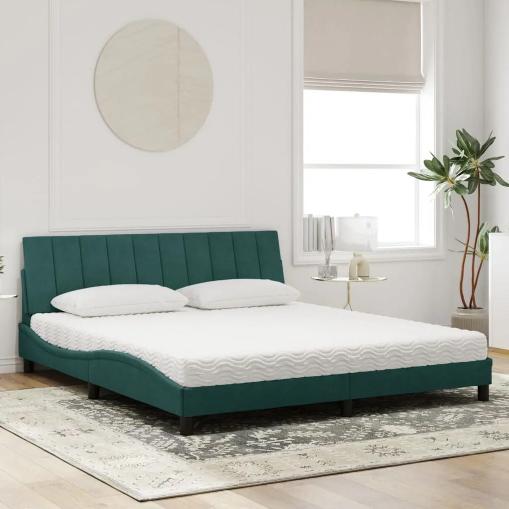 Cama com colchão 180x200 cm veludo verde-escuro