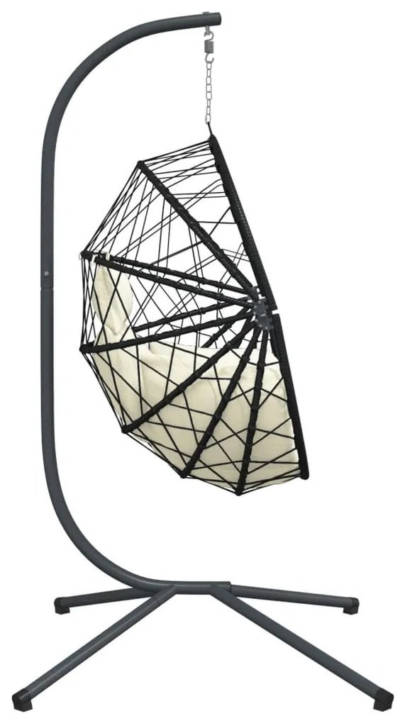 Cadeira em forma de ovo suspensa com suporte vime/aço bege