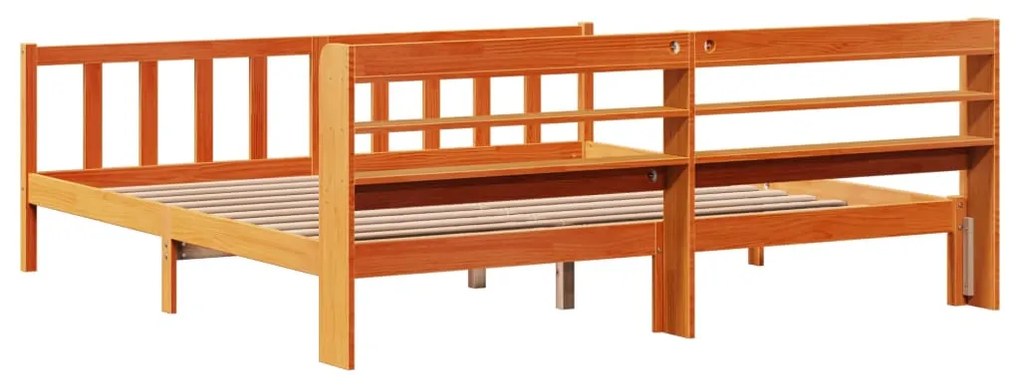 Estrutura cama c/ cabeceira 200x200cm pinho maciço castanho-mel