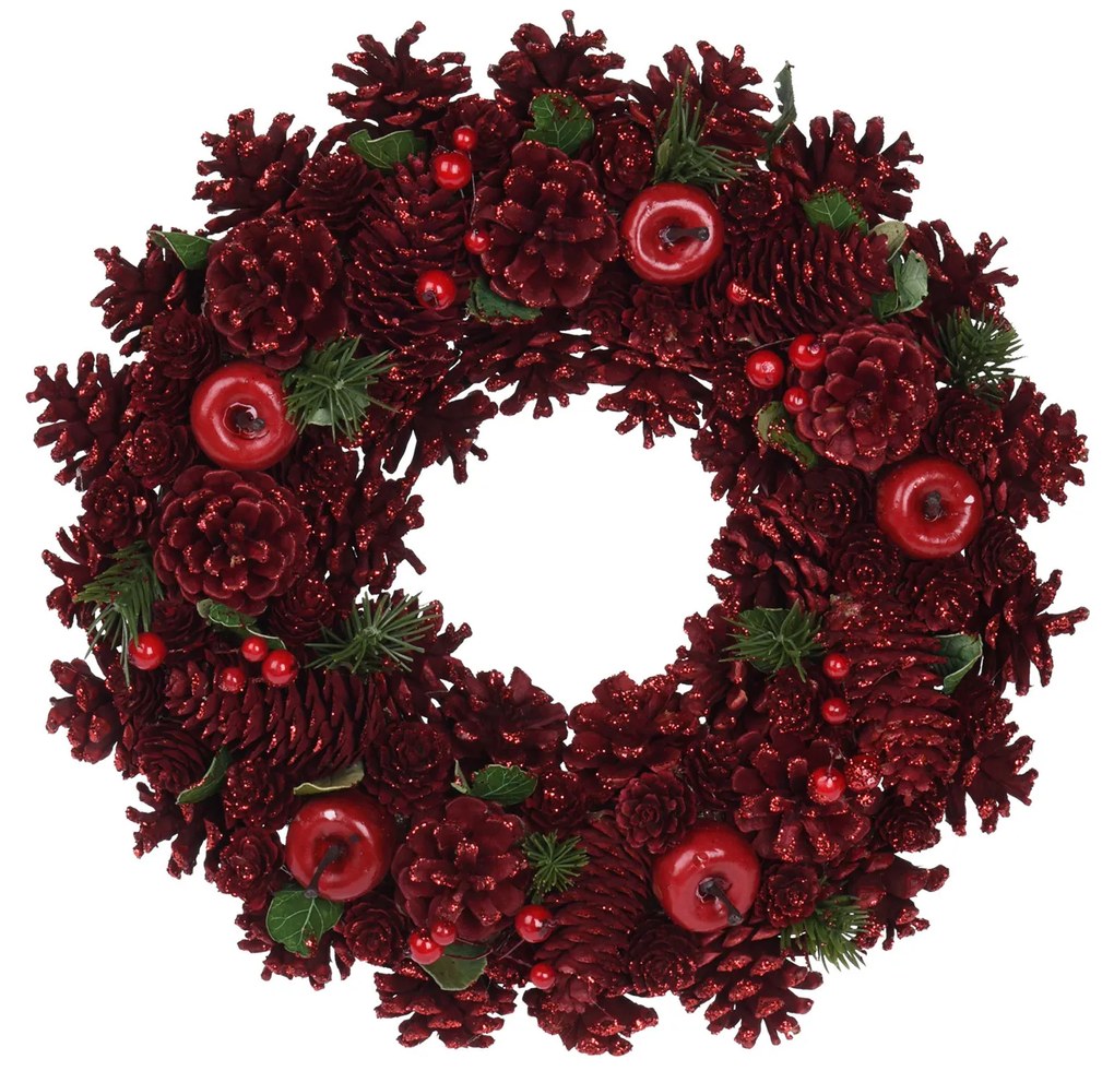 Coroa Natal Pinhas Vermelho 34CM
