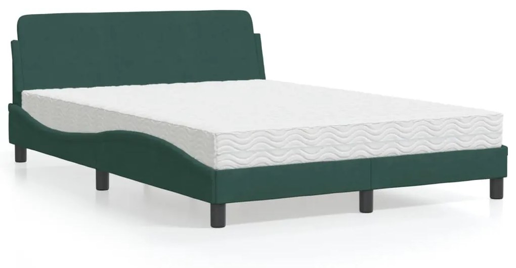 Cama com colchão 120x200 cm veludo verde-escuro