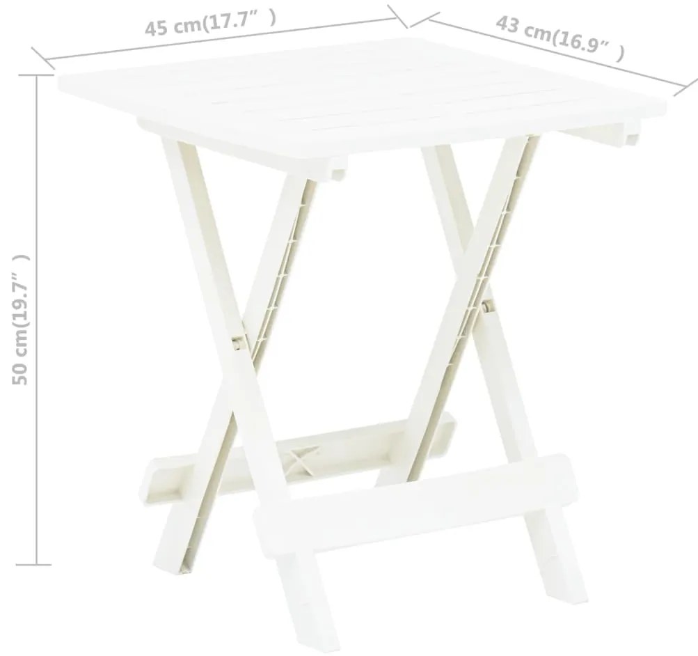 Mesa de jardim dobrável 45x43x50 cm plástico branco