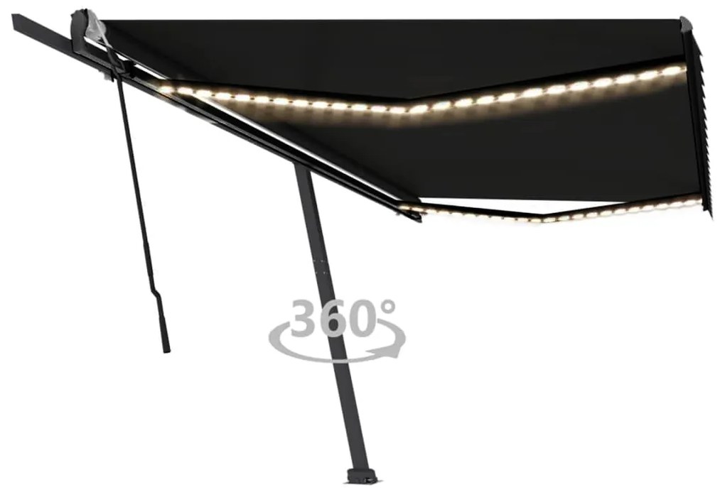 vidaXL Toldo retrátil manual com LED 500x300 cm antracite