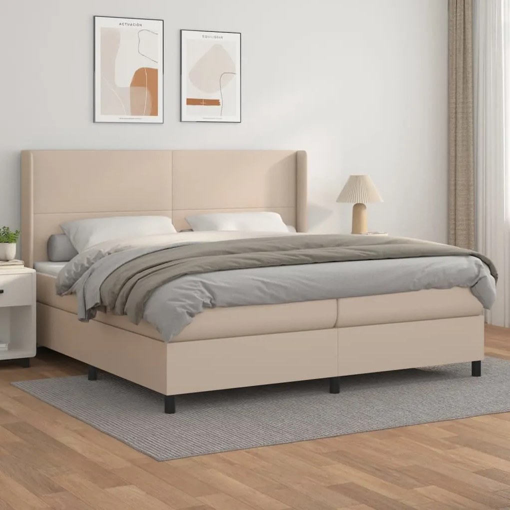 vidaXL Cama com molas/colchão 200x200 cm couro artificial cappuccino
