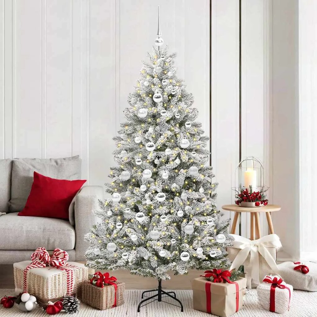 vidaXL Árvore de Natal Artificial Verde e Branco 180 cm PVC e Metal