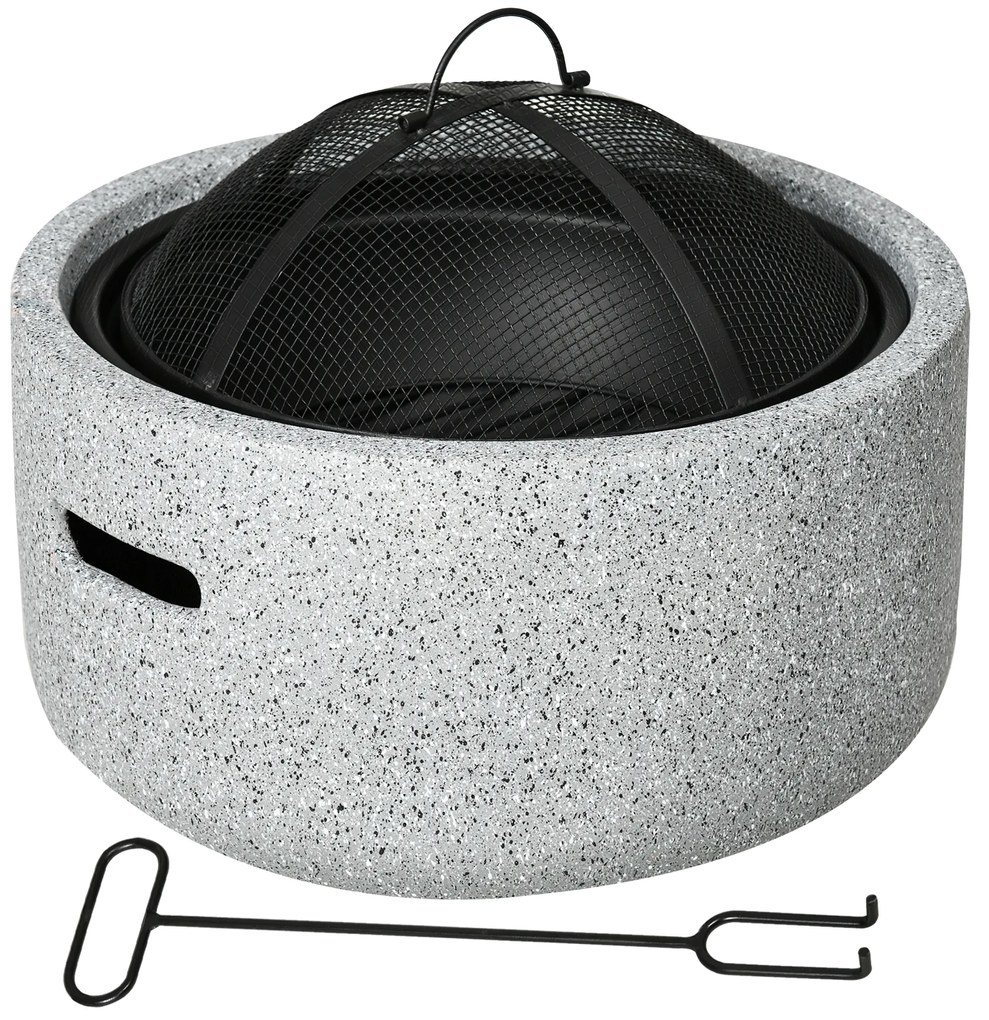 Outsunny Brasero Exterior Redondo Brasero para Jardim com Atizador Protetor de Faíscas e Grade Ø45x34 cm Cinzento | Aosom Portugal