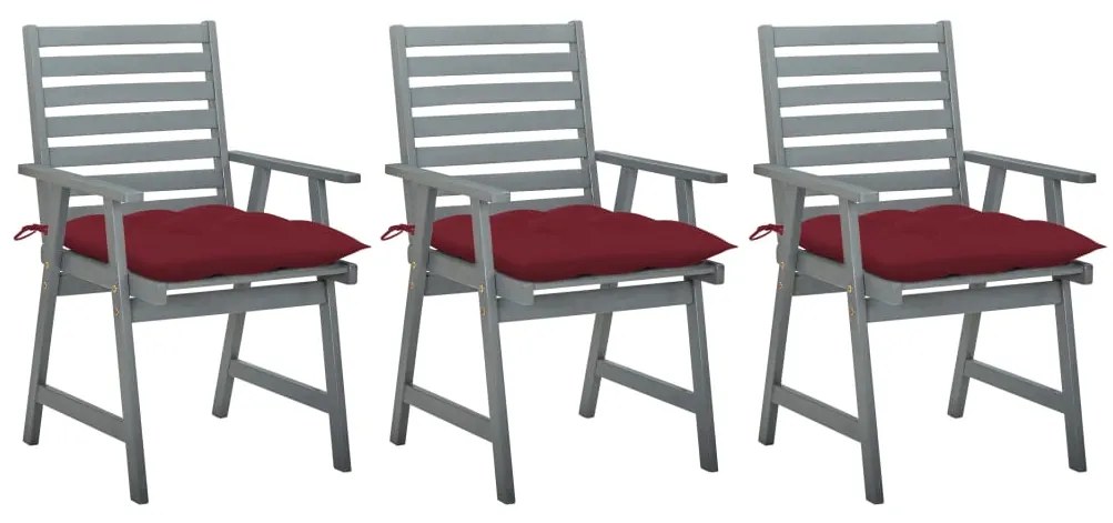 vidaXL Cadeiras de jantar p/ jardim 3 pcs c/ almofadões acácia maciça