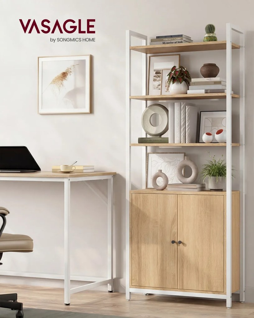 Estante com 6 prateleiras ajustáveis, 24 x 60 x 159,5 cm, cor carvalho dourado - branco
