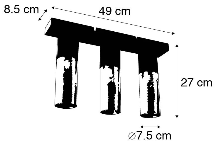 Candeeiro de teto industrial preto com ouro oblongo 3 luzes - Raspi Industrial