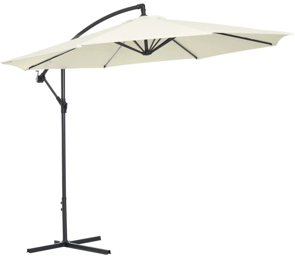 Outsunny Toldo Jardim Ø300x260cm Inclinável Manivela Base Cruzada Metálica 8 Varetas Creme Sombreamento Exterior | Aosom Portugal