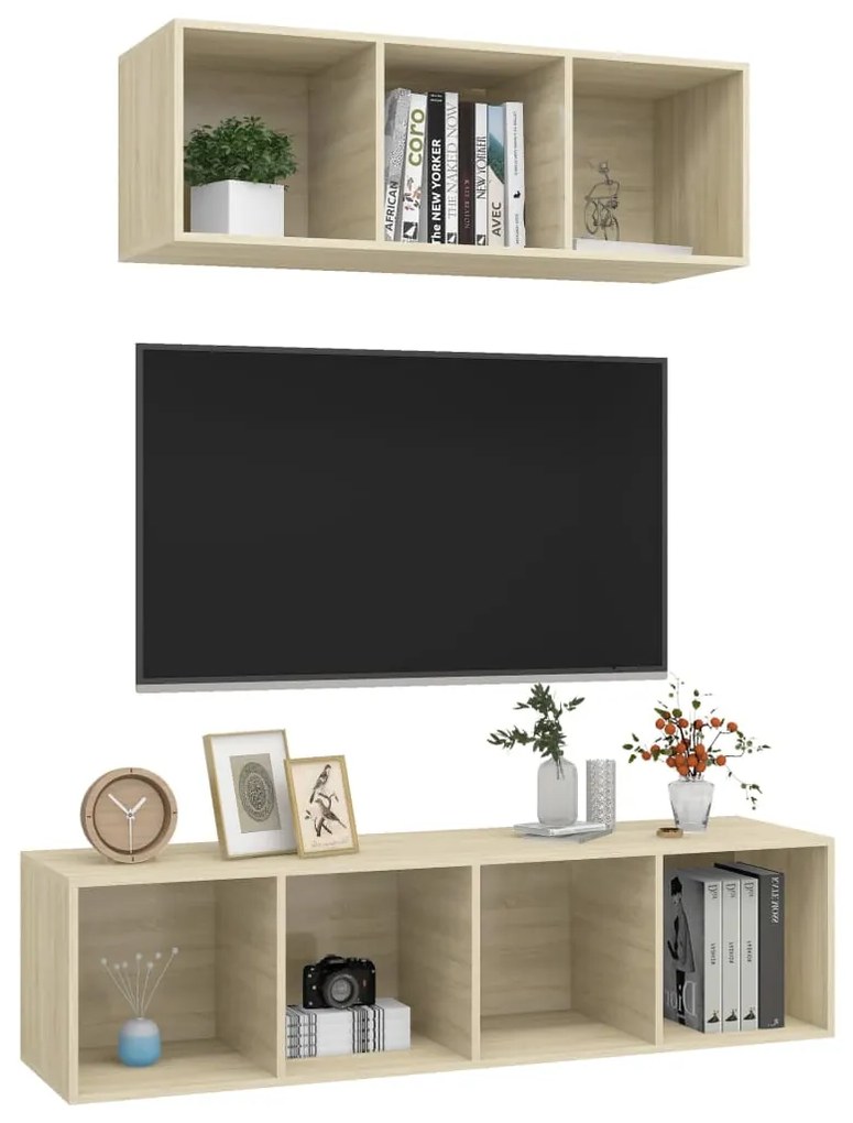 2 pcs conjunto móveis de TV derivados madeira carvalho sonoma