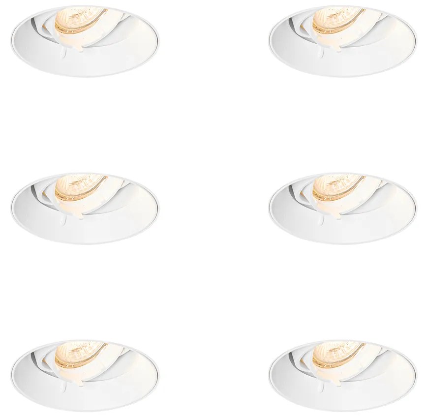 Conjunto de 6 Focos Embutidos Modernos Brancos GU10 Redondos Sem Aro - Oneon