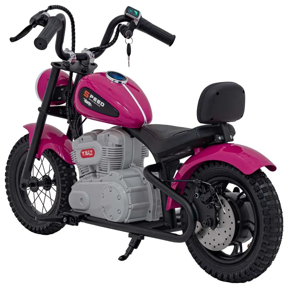 Mota elétrica para crianças Speed 250W Pneus borracha, banco couro, Luzes led, som Rosa
