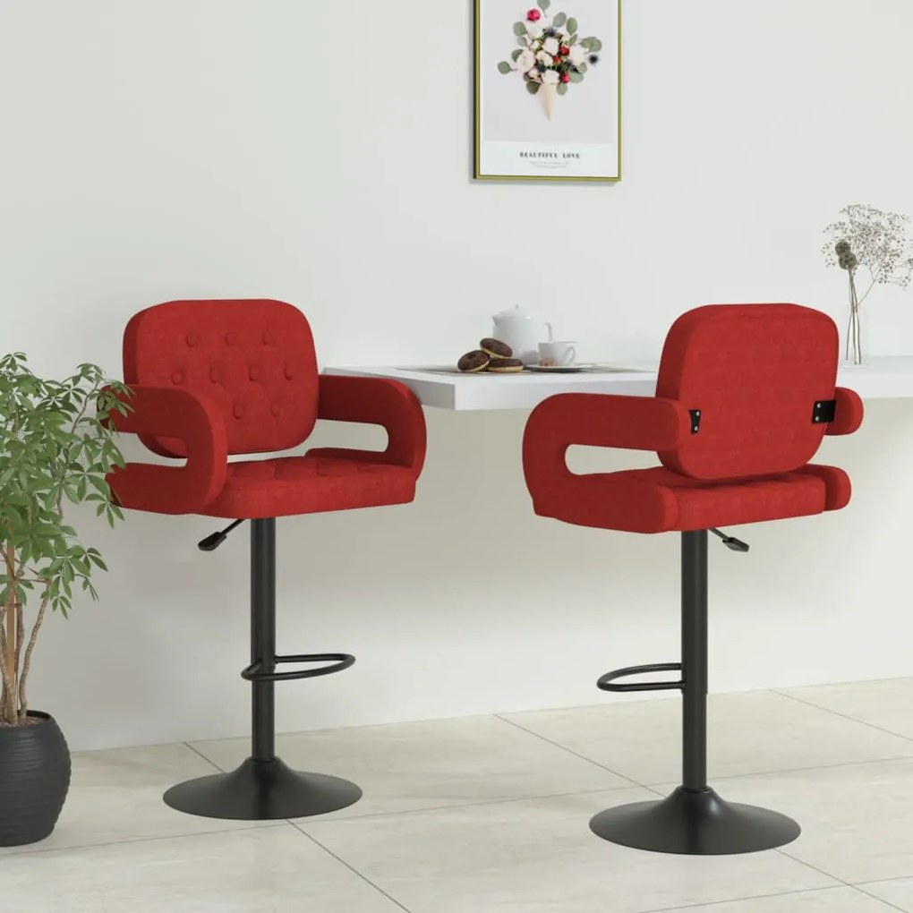 vidaXL Bancos de bar 2 pcs tecido vermelho tinto