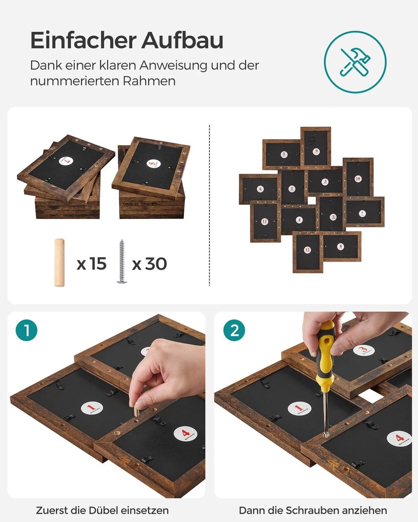 12 molduras para fotografias de 10 x 15 cm – decoração de parede castanho vintage