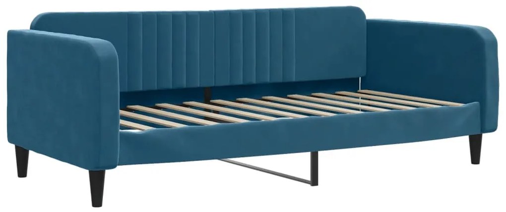 Sofá-cama com gavetão e colchões 90x200 cm veludo azul