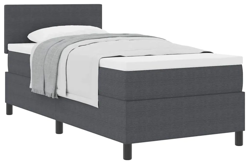 Cama Box Spring com Colchão Cinza Escuro 80x200 cm Tecido de Corduroy