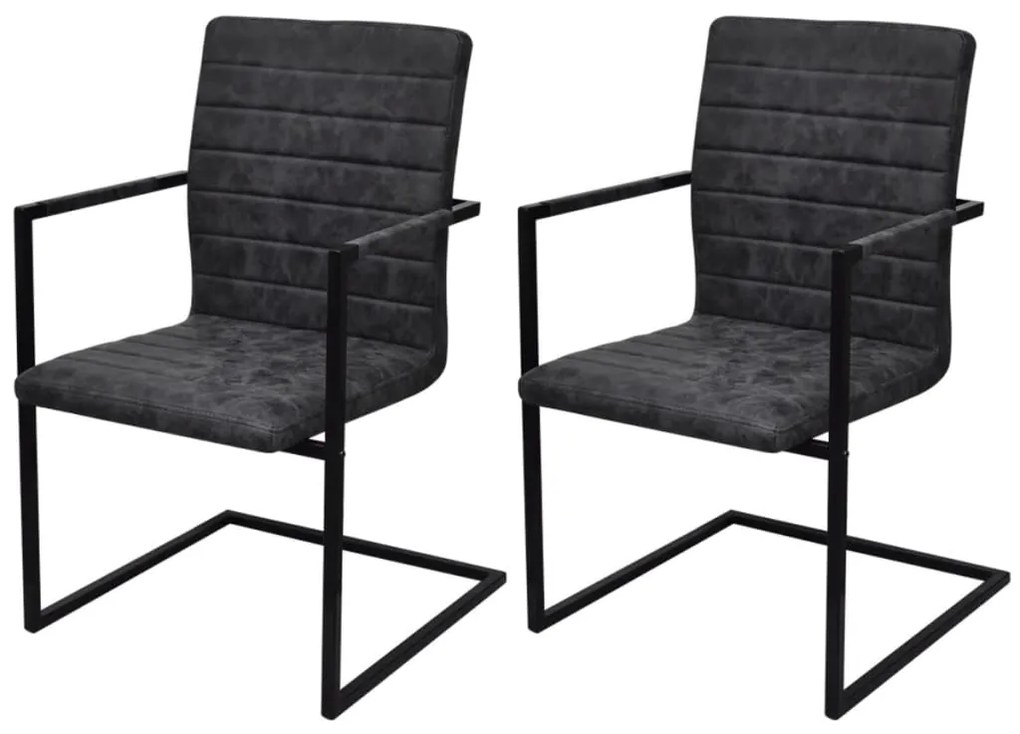 vidaXL Cadeiras de jantar cantilever 2 pcs couro artificial preto