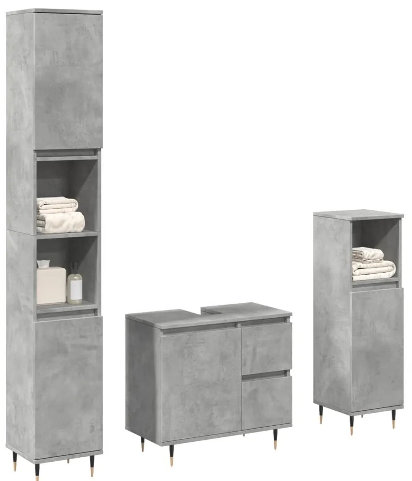 3 pcs conj. móveis casa banho derivados madeira cinza cimento