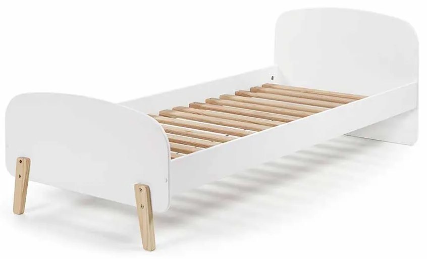 Cama infantil KIDDY (90x200)+ estrado feita de MDF com pés em pinho maciço Branca