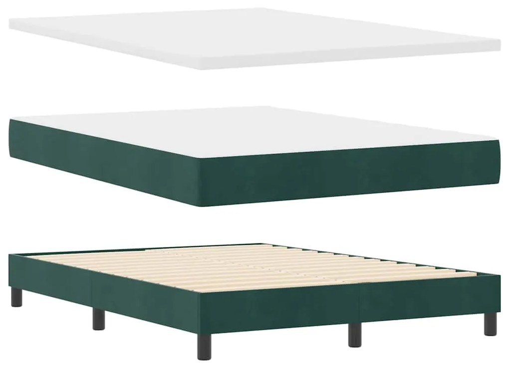 Cama Box Spring com Colchão e LED Verde Escuro 140x200 cm Veludo
