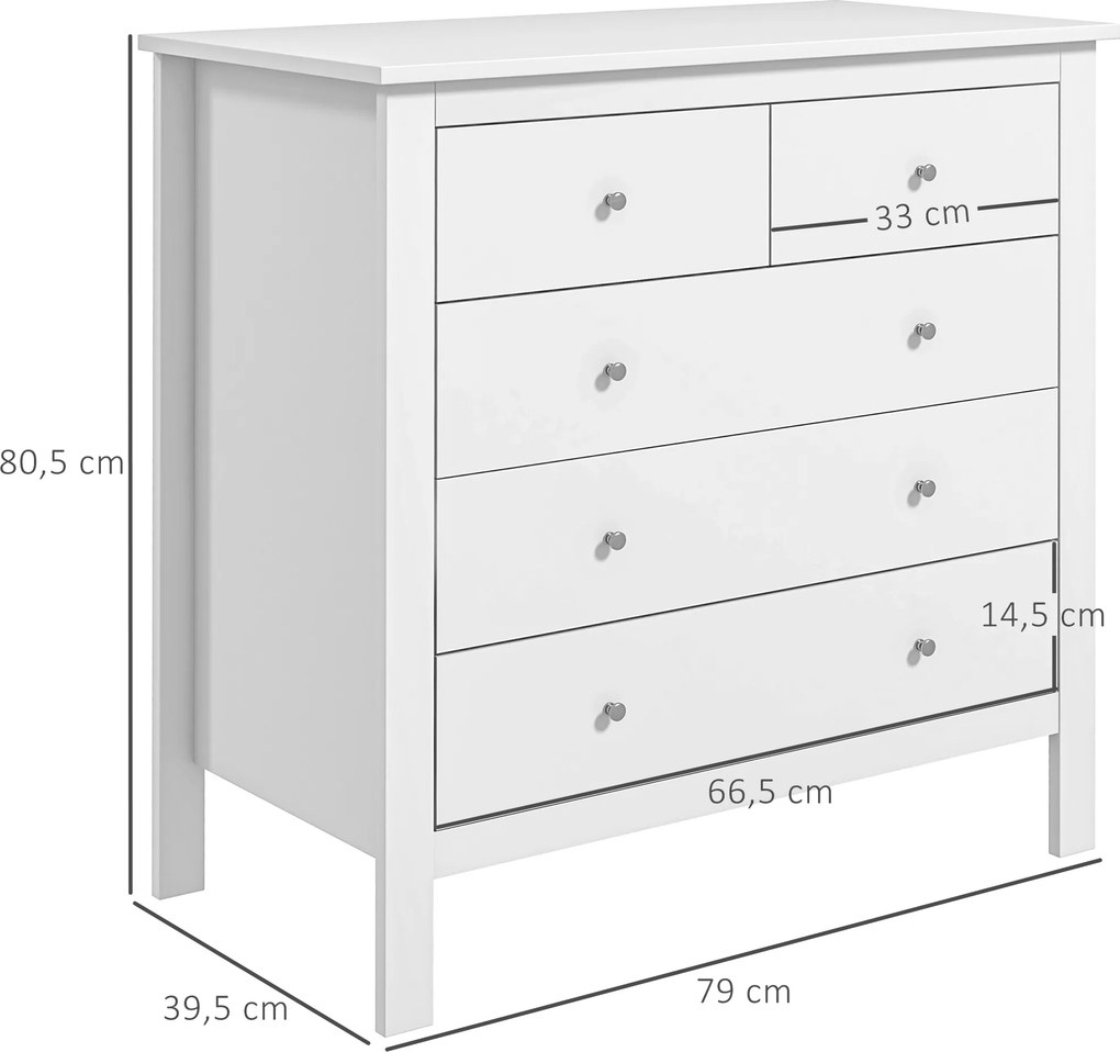 Cómoda com 5 Gavetas com Pés Elevados para Sala e Escritório Estilo Moderno 79x39,5x80,5 cm Branco