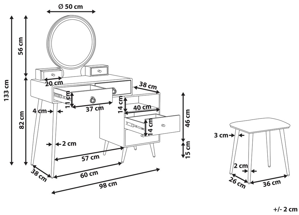 Toucador com 6 gavetas e banco preto e dourado YVES Beliani