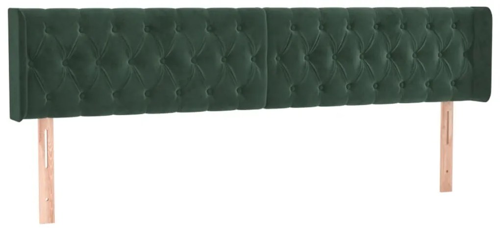 Cabeceira cama c/ luzes LED veludo 203x16x78/88 cm verde-escuro