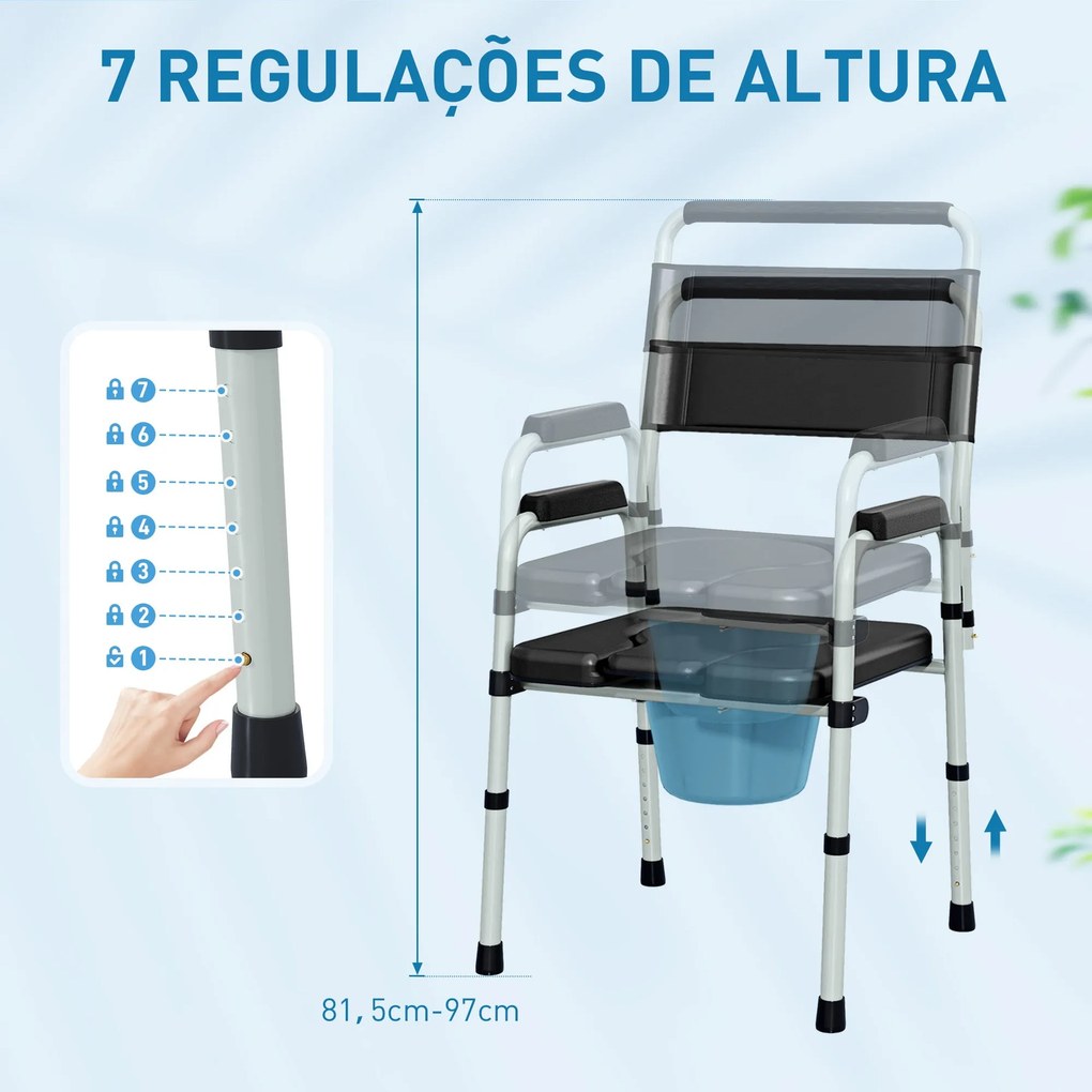 Cadeira Sanita para Pessoas Maiores Dobrável Cadeira com Sanita Altura