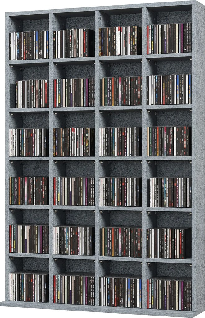 Móvel multimédia 89 x 130,5 cm com capacidade para 456 CDs/336 DVDs - estante de madeira com prateleiras ajustáveis, cinzento