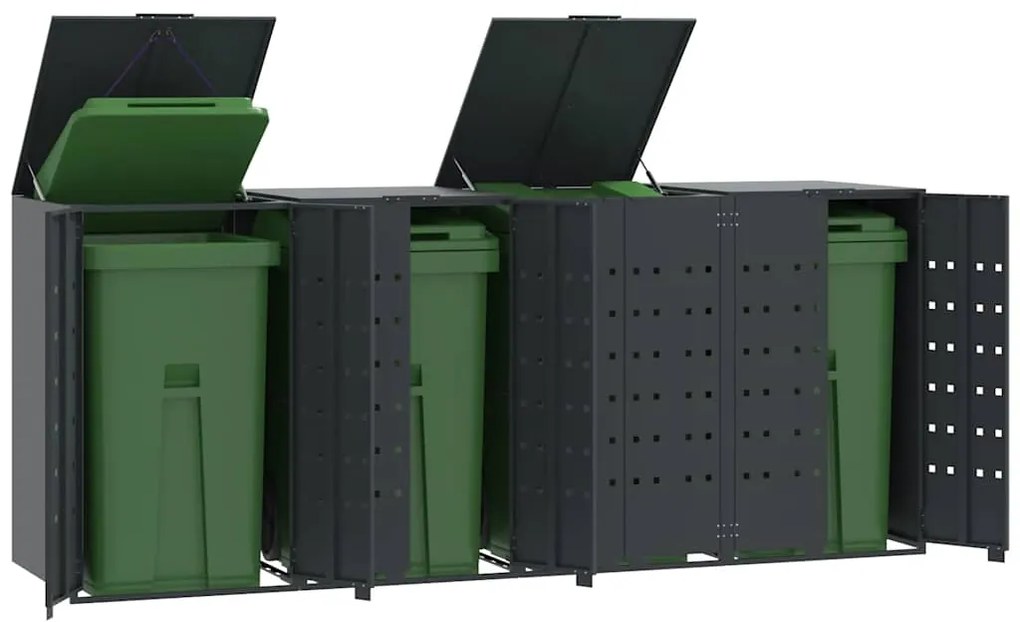 vidaXL Abrigo para 4 caixotes do lixo 276x79x117 cm aço antracite