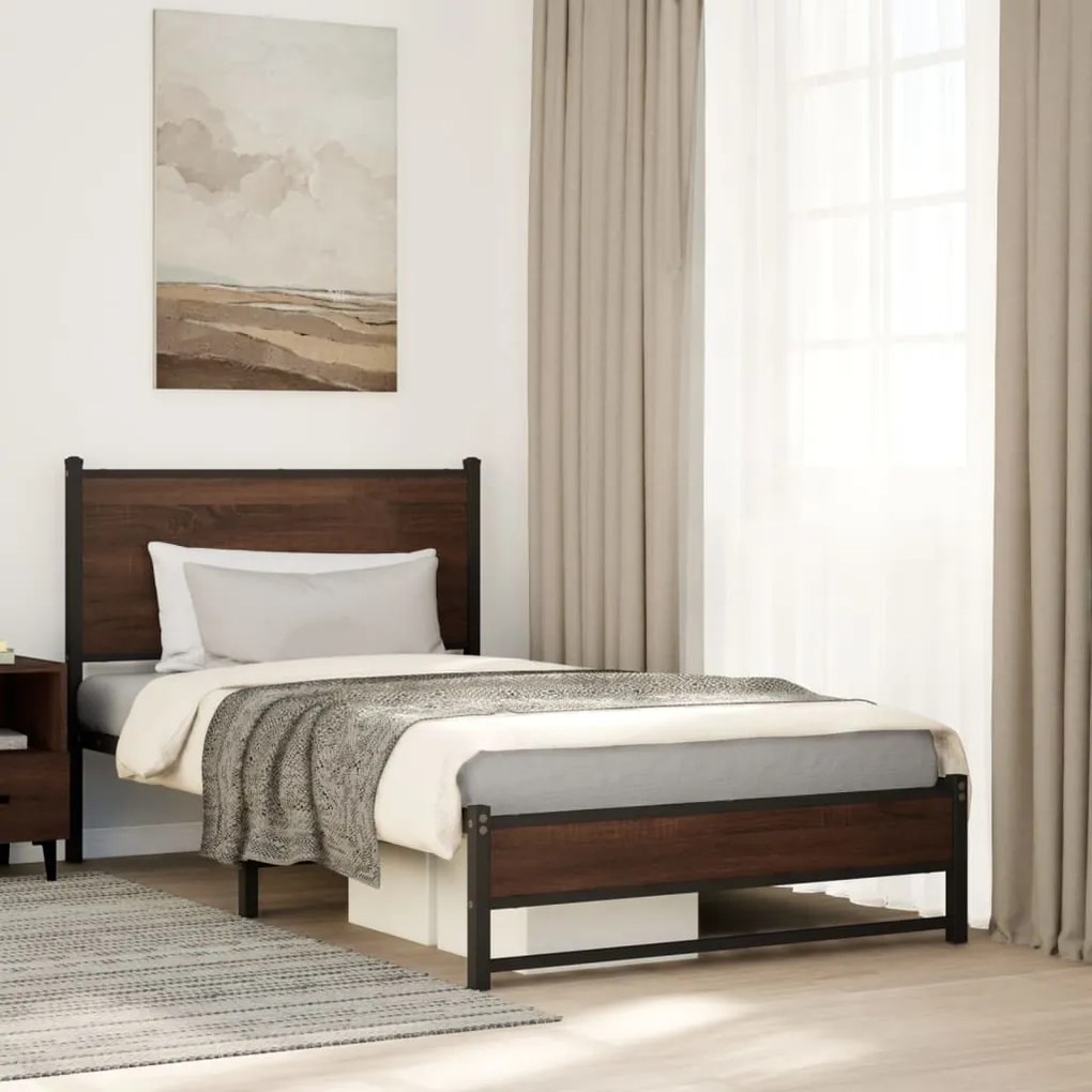 vidaXL Estrutura de cama sem colchão 107x203cm metal carvalho castanho