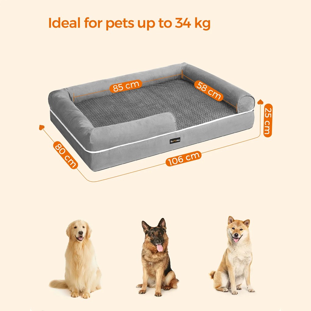 Cama ortopédica para cães 106 x 80 x 25 cm Cinzento claro