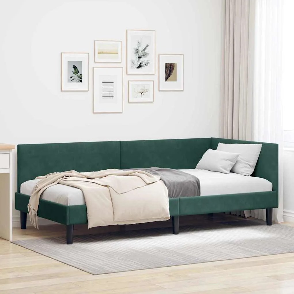 vidaXL Estrutura de Cama de Canto Verde Escuro 90 cm x 200 cm