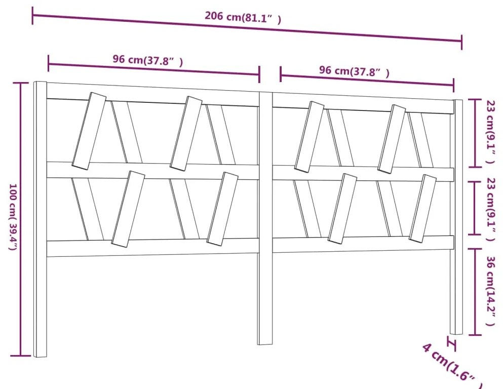 Cabeceira de cama 206x4x100 cm pinho maciço cinzento