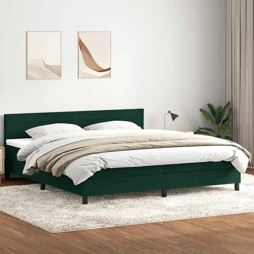 vidaXL Cama com molas colchão 200x210 cm veludo verde-escuro