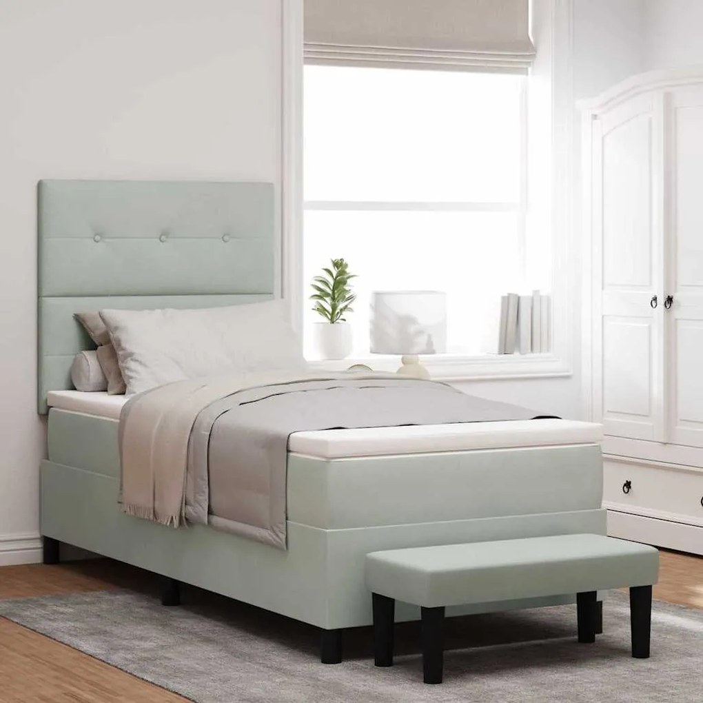 vidaXL Cama Box com Colchão e Banco Cinza Claro 100x200 cm Veludo