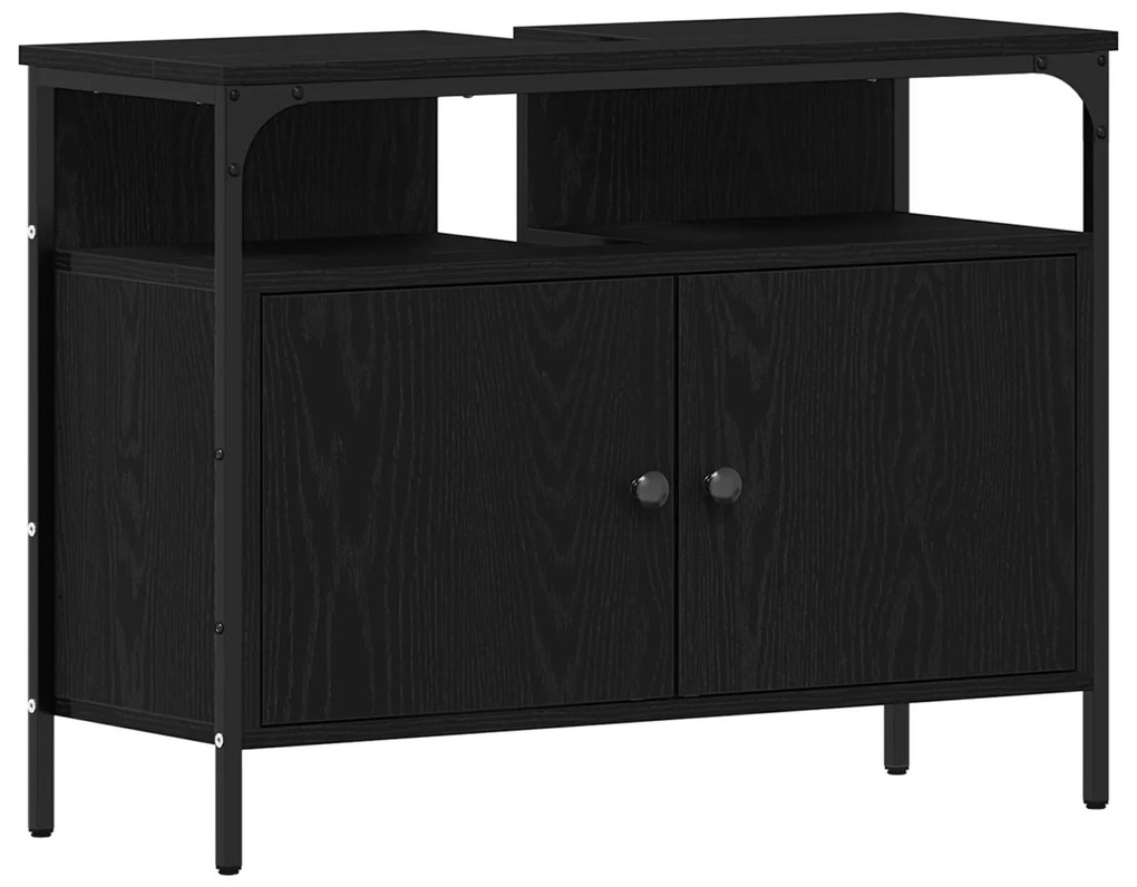 Conjunto de Móveis de Casa de Banho 4 Peças Carvalho Preto Madeira Eng