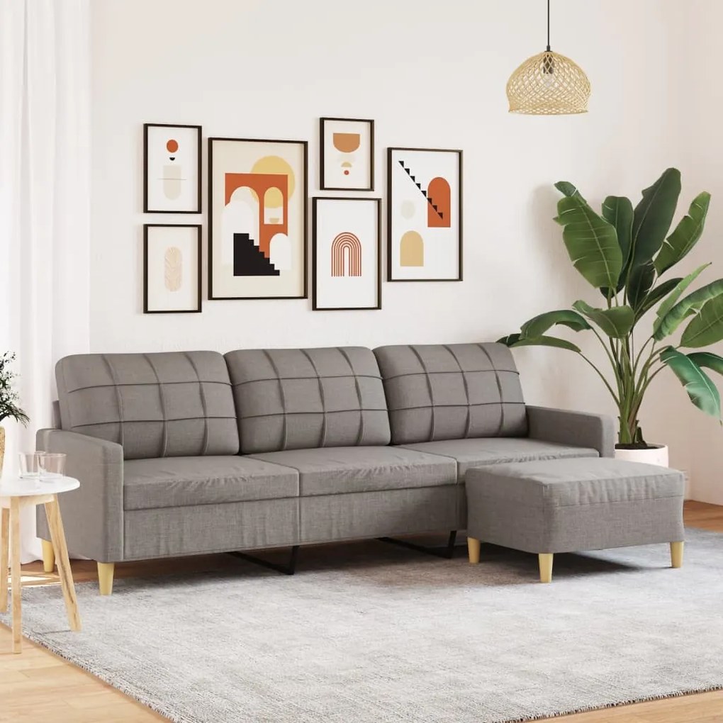 Sofá de 3 lugares + apoio de pés 210cm tecido cinza-acastanhado