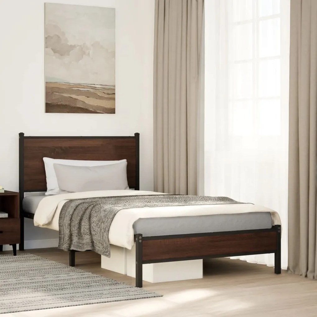 Estrutura de cama sem colchão 100x190cm metal carvalho castanho