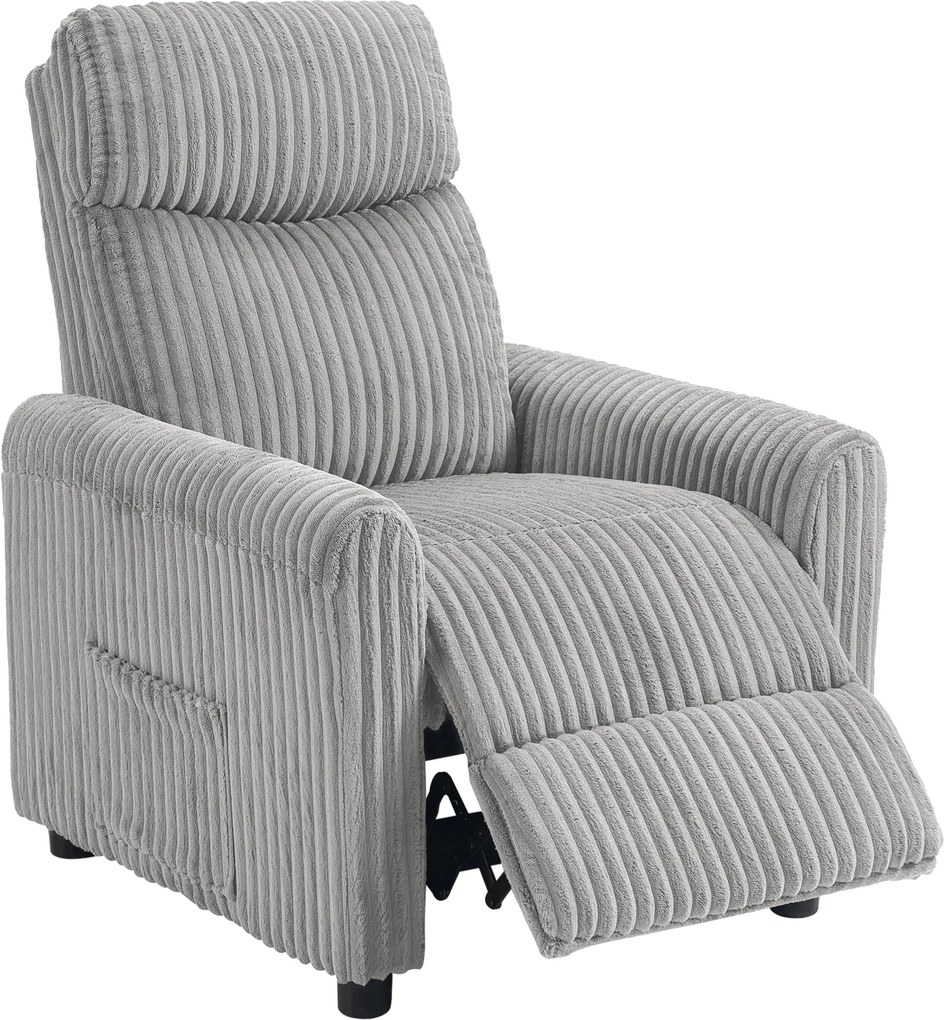 HOMCOM Poltrona Relax Reclinável Manual Estofada em Veludo com Apoio para Pés 73x86x100 cm Cinzento | Aosom Portugal
