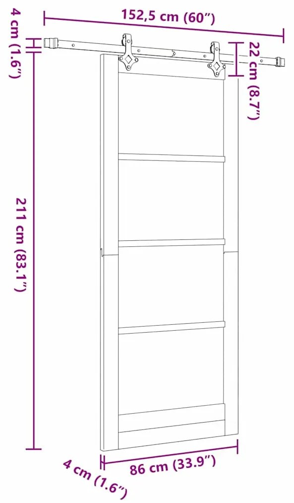 Porta Deslizante vidaXL com Conjunto de Ferragens 86x211 cm Madeira de