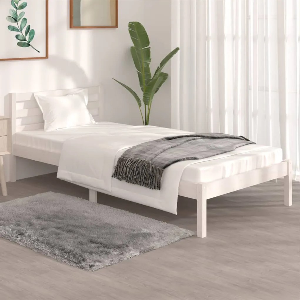 Estrutura de cama solteiro 90x190 cm pinho maciço branco