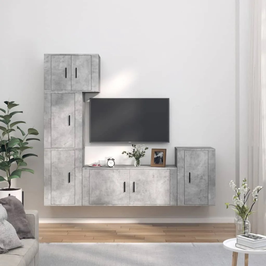 vidaXL Conjunto móveis de TV 5 pcs madeira processada cinzento cimento