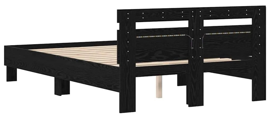 Estrutura de Cama Sólida Carvalho Preto Madeira Sólida 120 x 200 cm