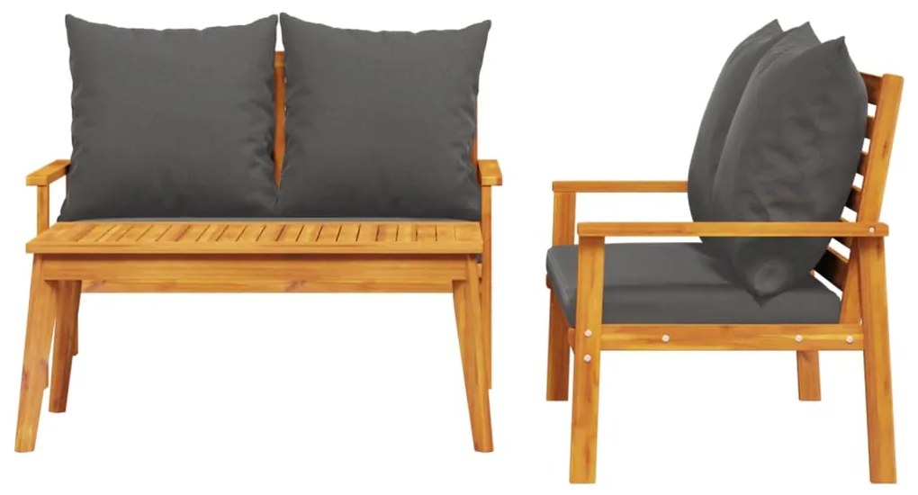 3 pcs conjunto lounge de jardim c/ almofadões acácia maciça