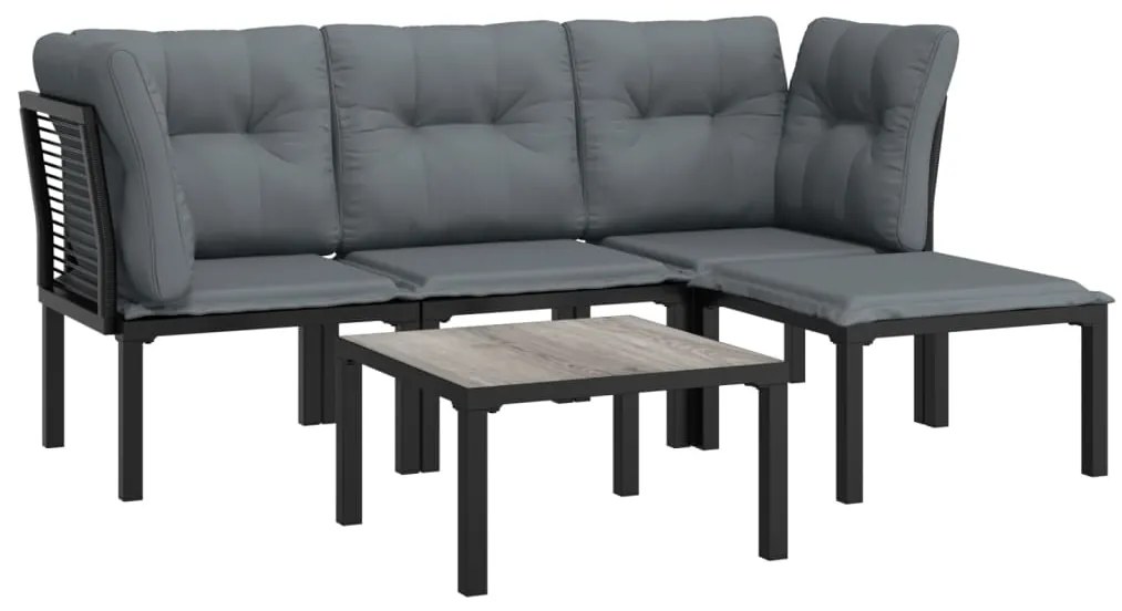 5 pcs conjunto lounge de jardim vime PE preto/cinzento
