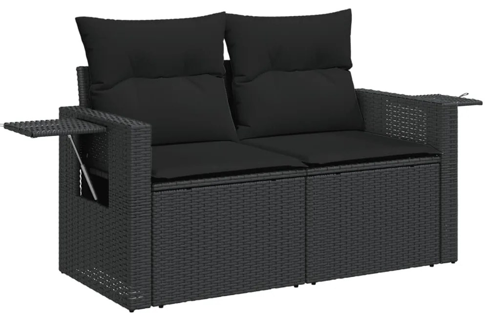 8 pcs conjunto sofás de jardim com almofadões vime PE preto