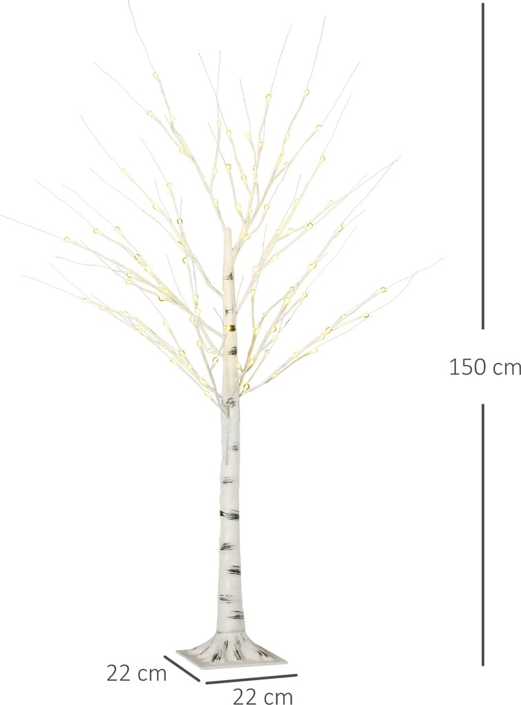 Árvore de Bétula Altura 150cm com 96 Luzes LED IP44 Branco Quente Ramo