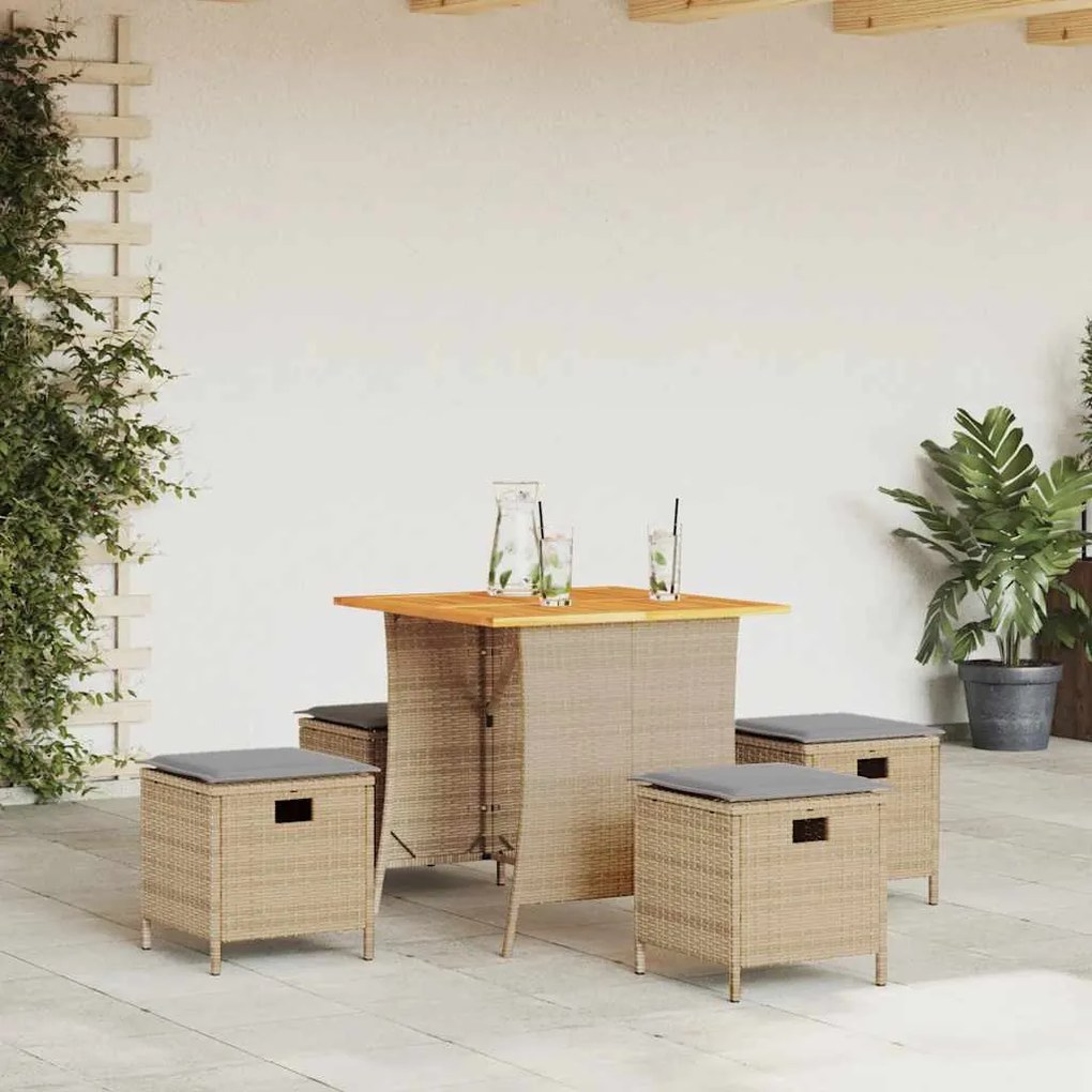 vidaXL 5 pcs conjunto de jantar p/ jardim com almofadões vime PE bege